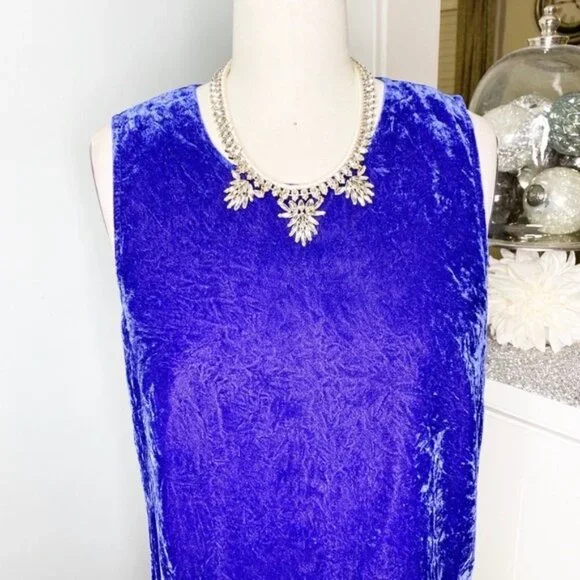 J. Crew Sleeveless Velvet Scoop Neck Popover Tank Top Ruffled Hem Cobalt Blue 0 - Picture 4 of 12